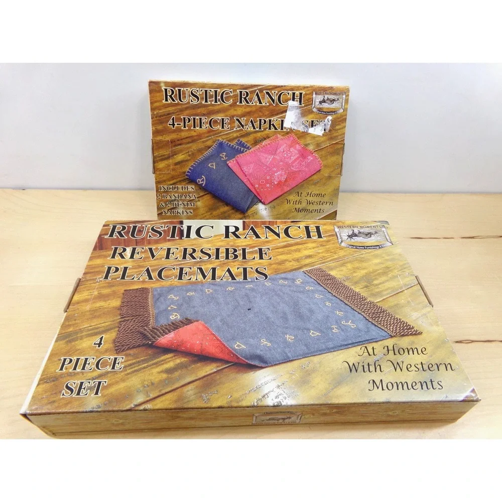 Western Moments Rustic Ranch 4 Reversible Placemats & 4 Pc Napkin Set‎ NEW